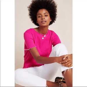 Anthropologie Eri + Ali Cathleen Textured Lettuce Trim Short Sleeve